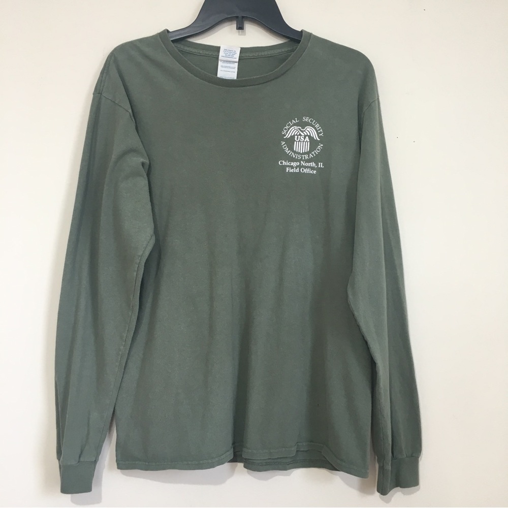 Delta Pro Weight Sage Green Crew Neck Long Sleeve Cotton T-shirt